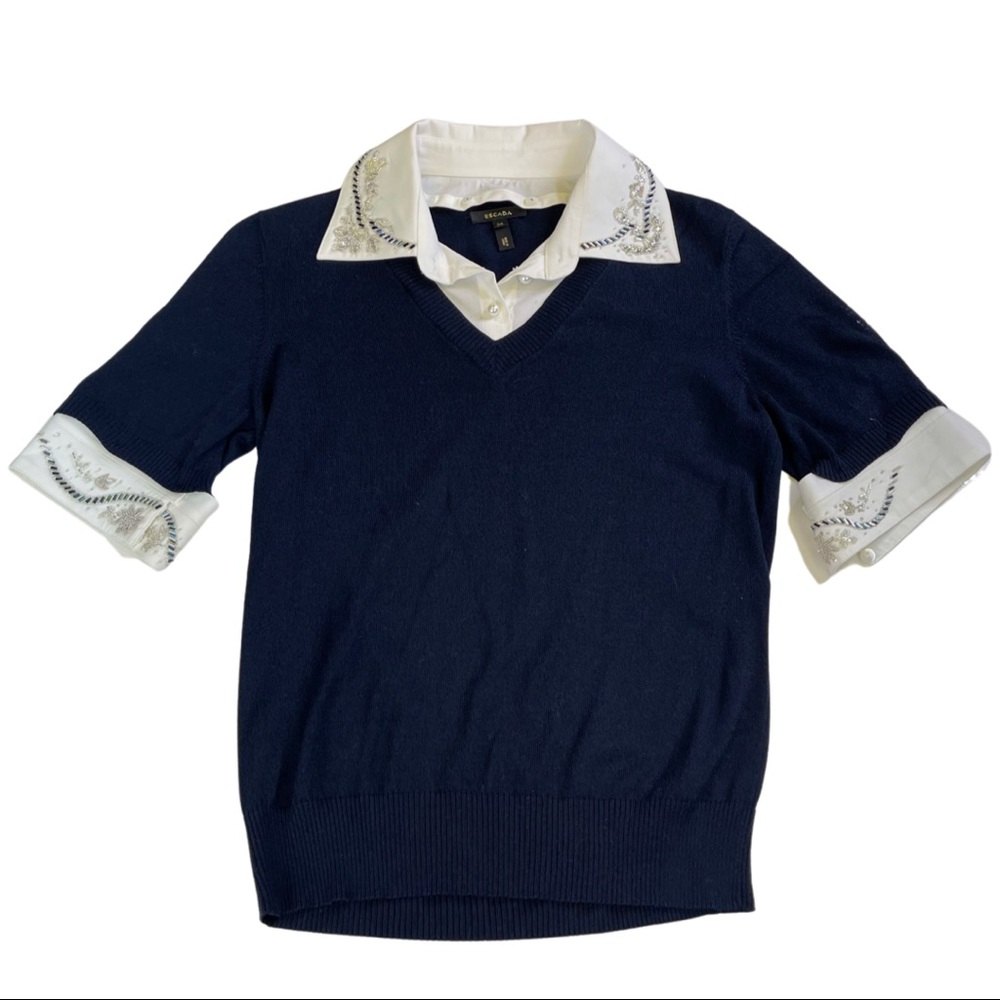 ESCADA Collar Pearl Shirt Sailing Navy Nautical 34